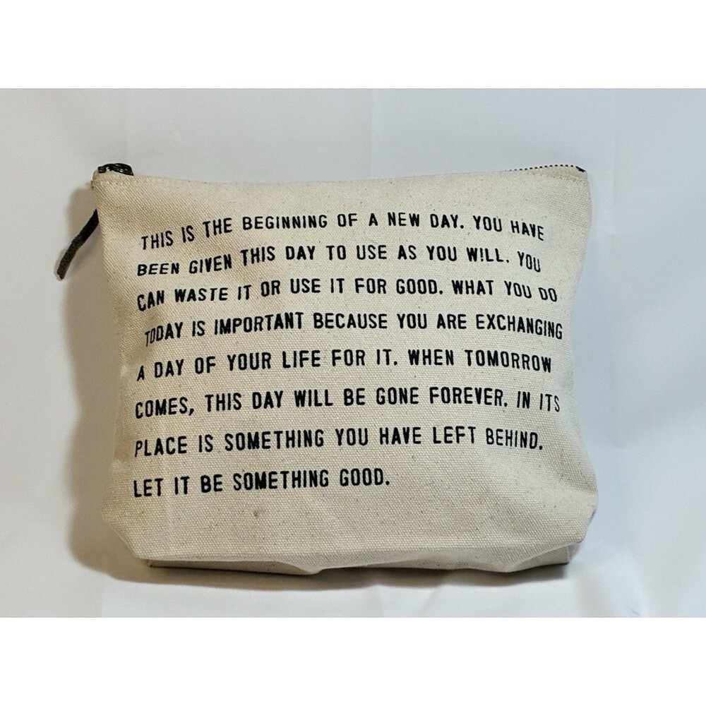 Sugarboo & Co Canvas Zip Pouch Cosmetic Bag Inspirational Quote Leather Pull